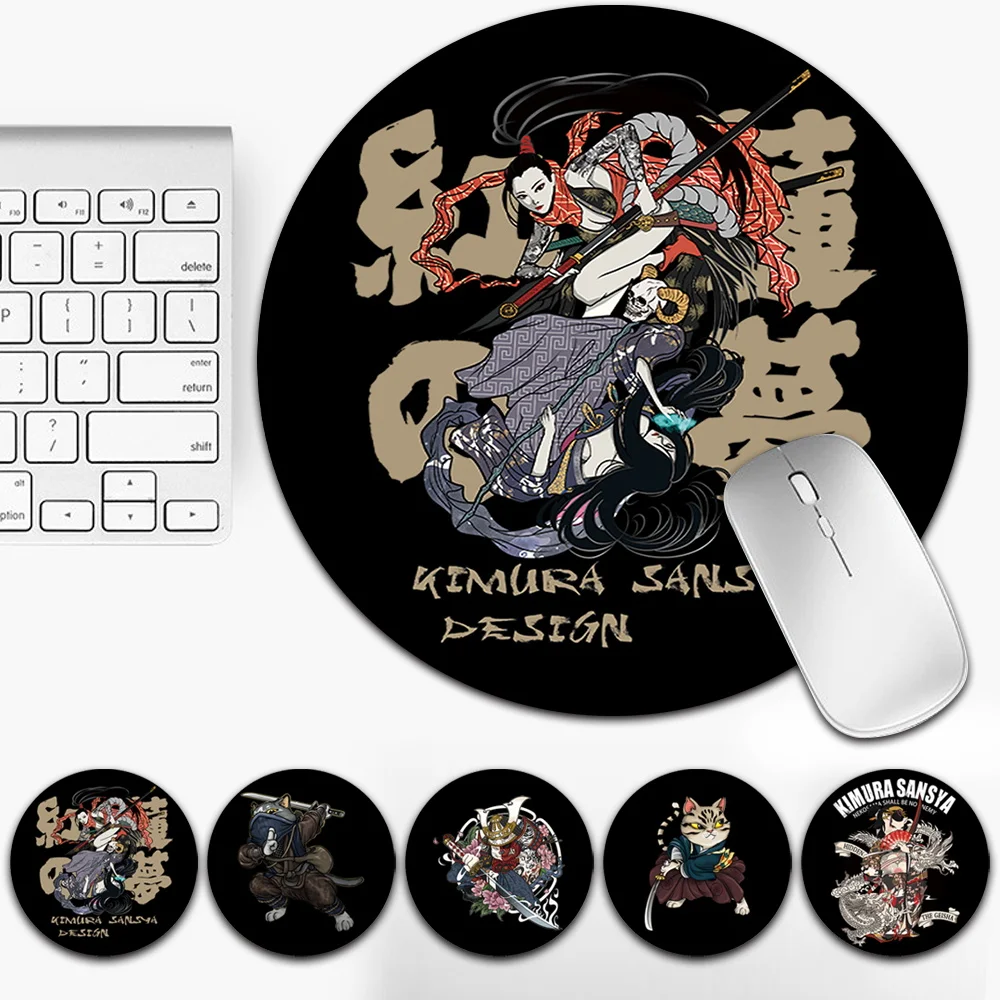 

Gaming Mouse Pads Stylish Desktop PU Leather Non-slip Samurai Pattern Small Waterproof Universal Computer Gamer Desk Mats