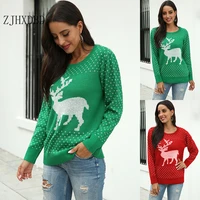 2020 vintage merry christmas sweaters women long sleeve autumn winter snowflake deer print knitted female pullover top jumper
