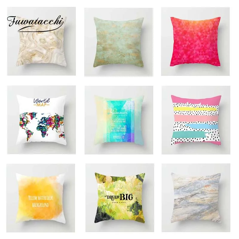 Fuwatacchi Oil Painting Cushion Cover World Map Soft Throw Pillow Decorative Sofa Case Pillowcase | Дом и сад
