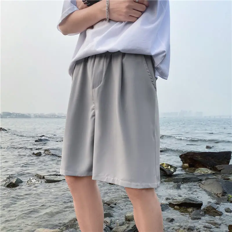 

Summer Thin Drawstring Shorts Men's Fashion Gray Black Casual Shorts Men Streetwear Loose Straight Suit Shorts Mens M-3XL