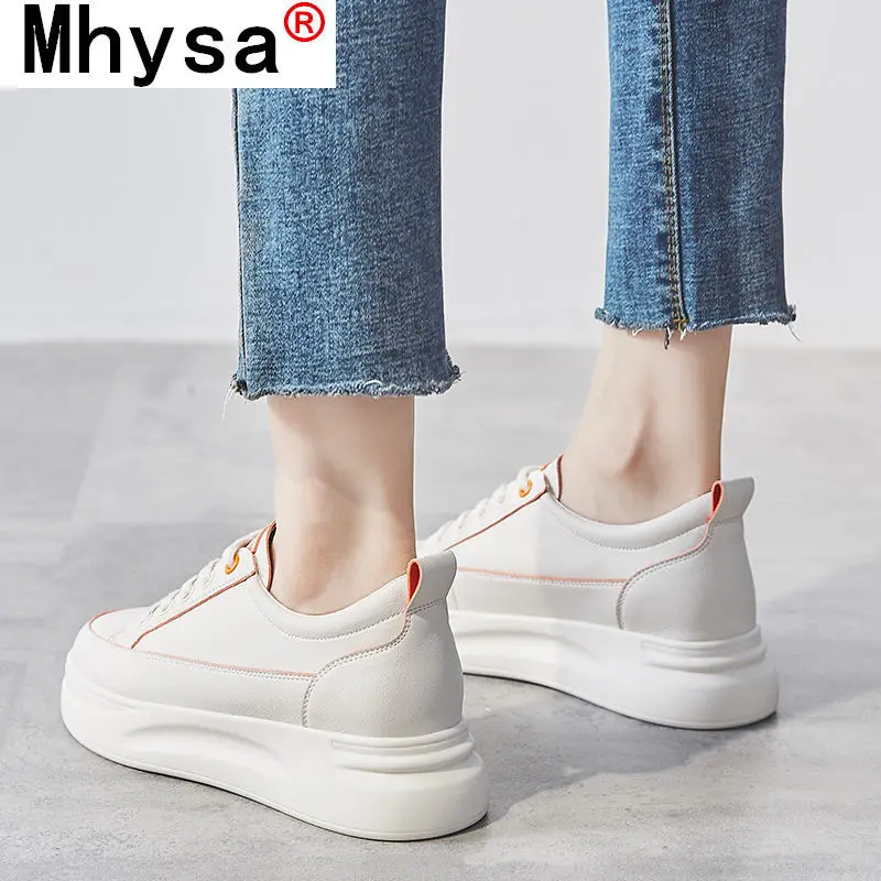 

2021 Women Shoes Fashion Platform Shoes Spring New Women's Vulcanize Shoes PU Leather White Casual Shoes Round Head Sneakers