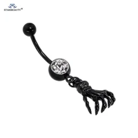 unique black hand bone navel piercing ombligo punk earring belly button piercing nombril crystal ball belly ring body jewelry