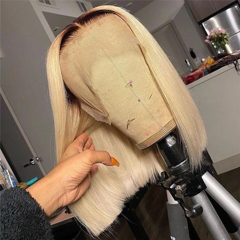 

Preplucked 1B613 Ombre Blonde Color Short Bob Lace Front Wigs For Women With Baby Hair Heat Reissistant Daily Wear Wig Glueless
