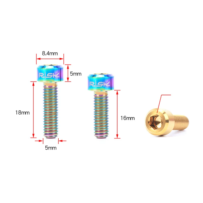 Risk 6 Pcs Titanium Alloy Bicycle Stem Fixing Bolt M5*16mm/M5*18mm MTB Road Bike Screws Ultralight Cycling Handlebar | Спорт и