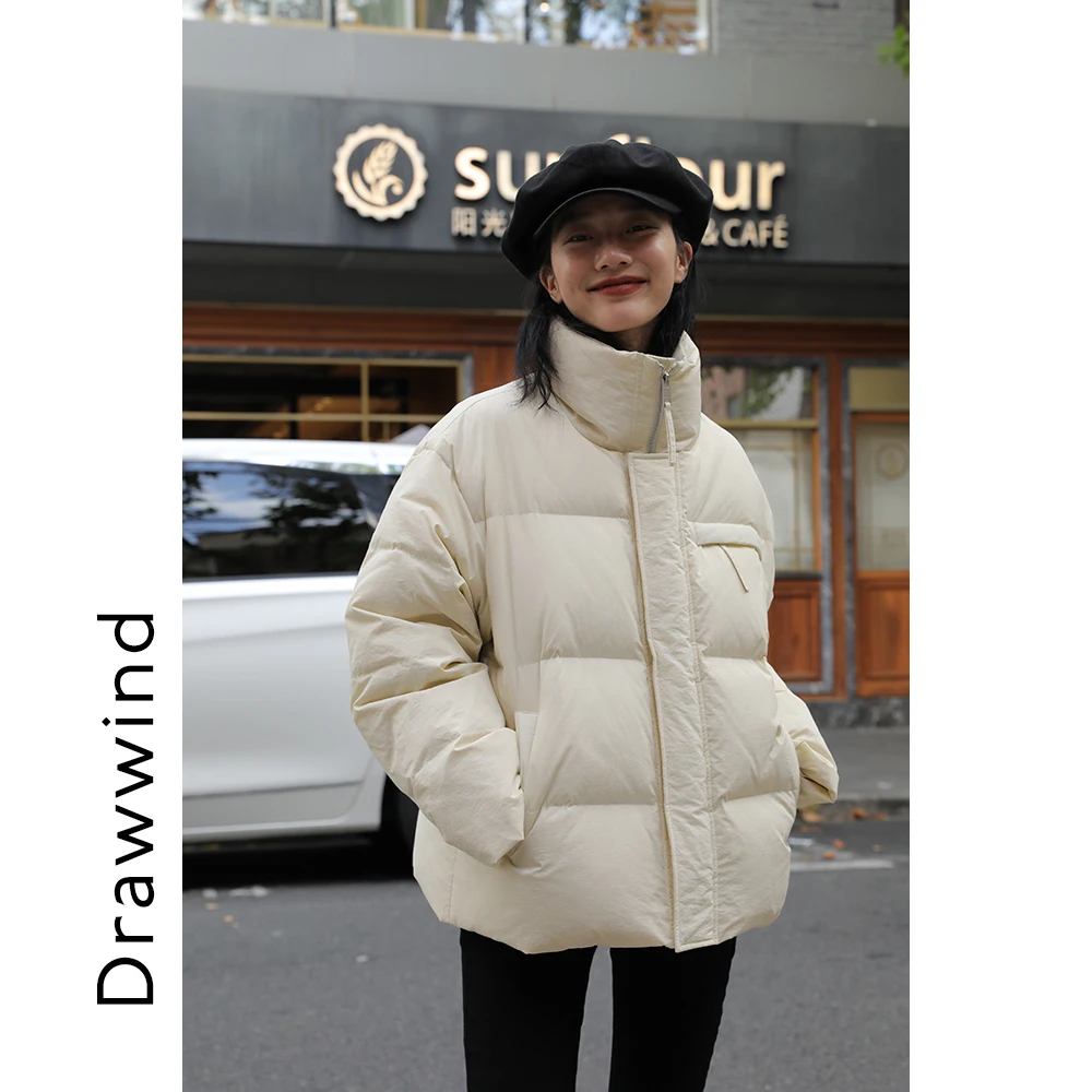 Off-White Stand Collar Short down Jacket Women's Winter New White Duck down Thickened Coat leather jacket women  womens coat