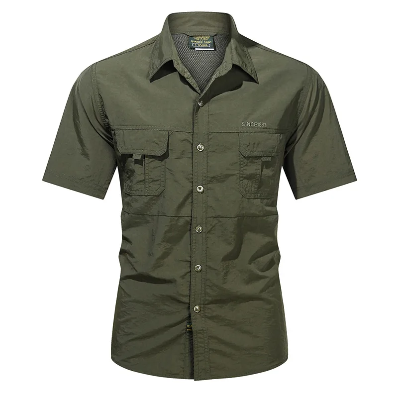 Summer Men's Shirt Short Sleeve Male Shirt Oversize Solid Quick Drying Casual Shirt Men Clothing Camping Fishing Shirts