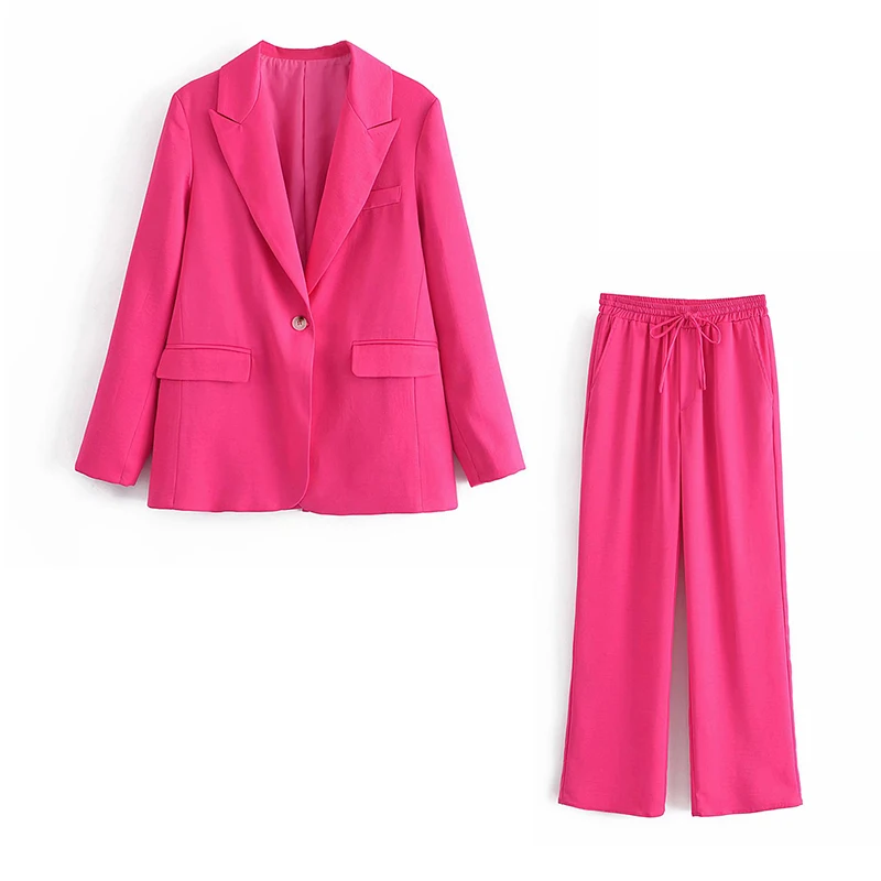 

Za Office Women Suits & Pants Suits 2021 New Fashion Simple Youth Women Rose red Suit casual chic street Women Suits