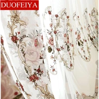 new embroidery european curtains red big flower american villa curtains living room balcony bedroom embroidered white curtains