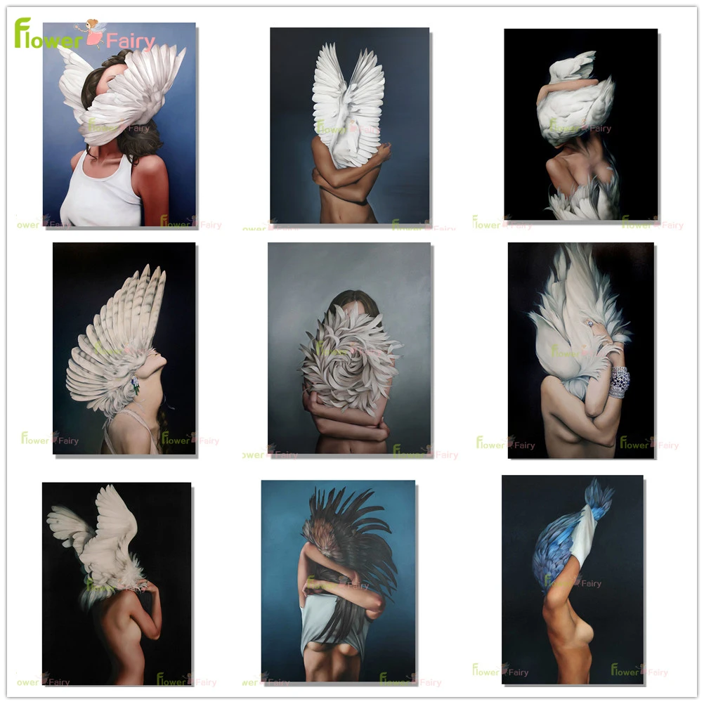 

Abstract Feather Sexy Women Girl Wall Art Canvas Painting Modern Nordic Poster Wall Pictures For Living Room Home Decor Unframed