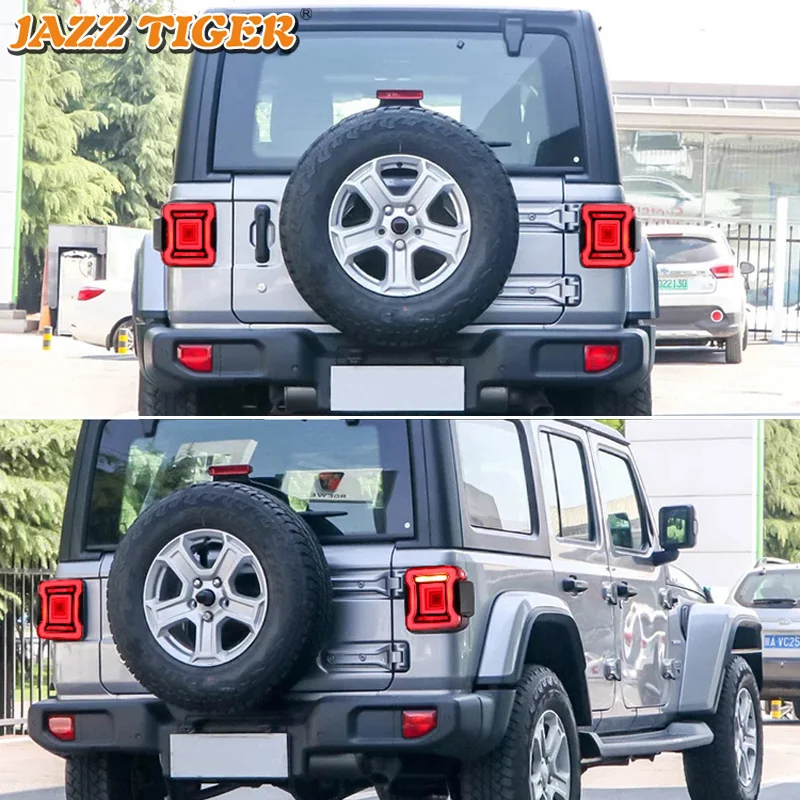 

2PCS Car LED Tail Light Taillight For Jeep Wrangler 2018 2019 2020 Rear Fog Lamp + Brake Light + Reverse + Dynamic Turn Signal