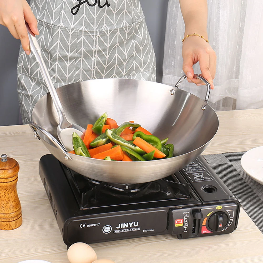 

Chinese Handmade Wok Stainless Steel Pans, Non-stick Pan, Gas Stoves Cooker, Frying Pan, Pancake Pan for Kitchen, Non Coating
