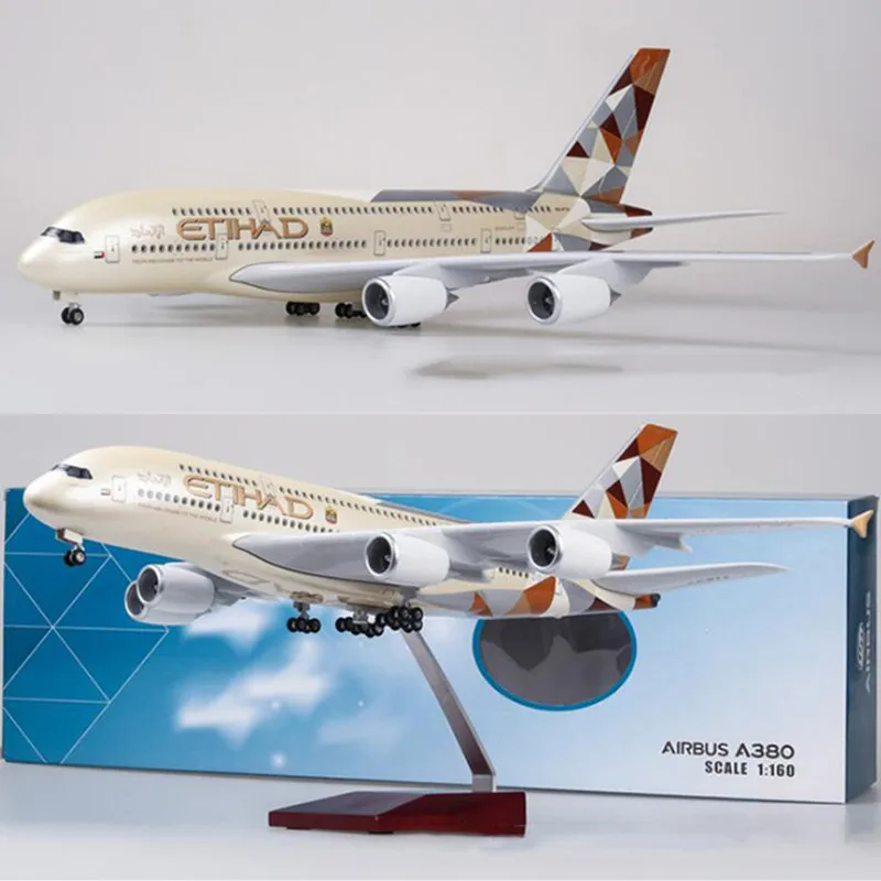 Коллекция 1/160 самолет Airbus A380 ETIHAD авиакомпания модель с светильник и колесная
