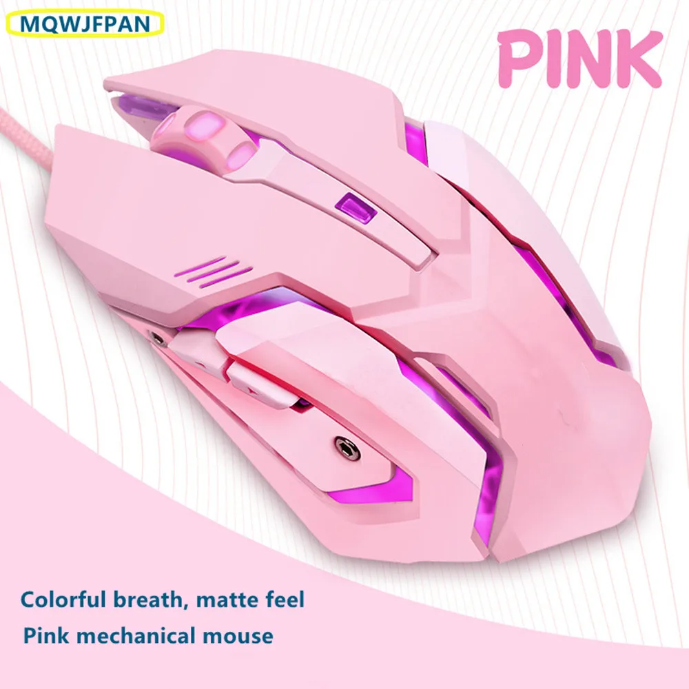 

New 3200dpi Wired Pink Gaming Mouse Unicorn Backlight Inner Stylish Beautiful 4 Level DPI Wired Women Mice for Office Games Gift