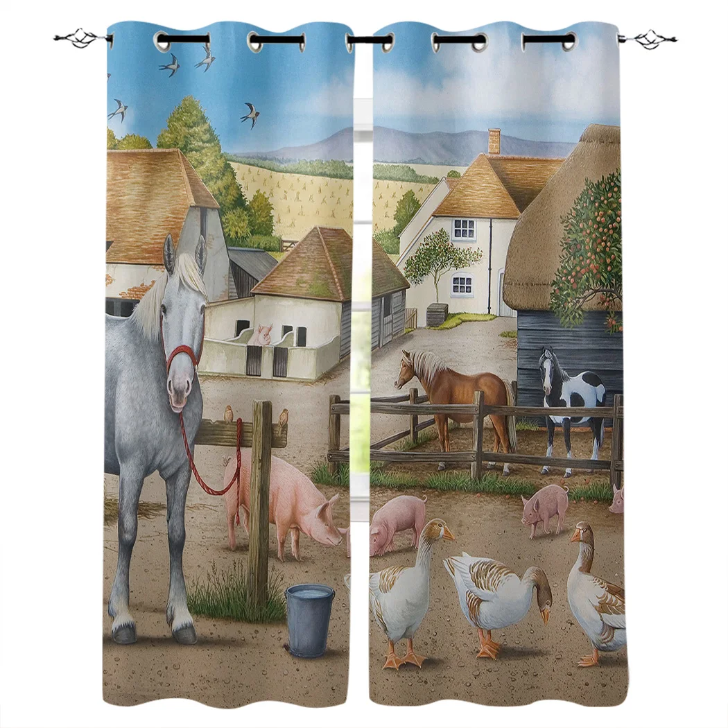 Занавески на окна с животными в деревенском ретро стиле шторы для гостиной