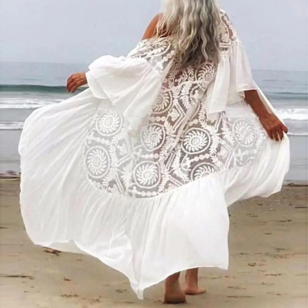 Новинка Летняя Пляжная накидка с вуалью кружевная ажурная на пляжное бикини