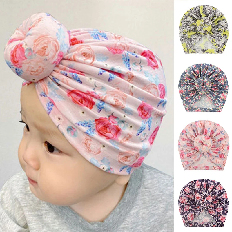 

1pc Fashion Cute Print Donuts Bow Baby Hat Cotton Kids Infant Toddler Caps Newborn Baby Hospital Hat For Boy Girl Accessories