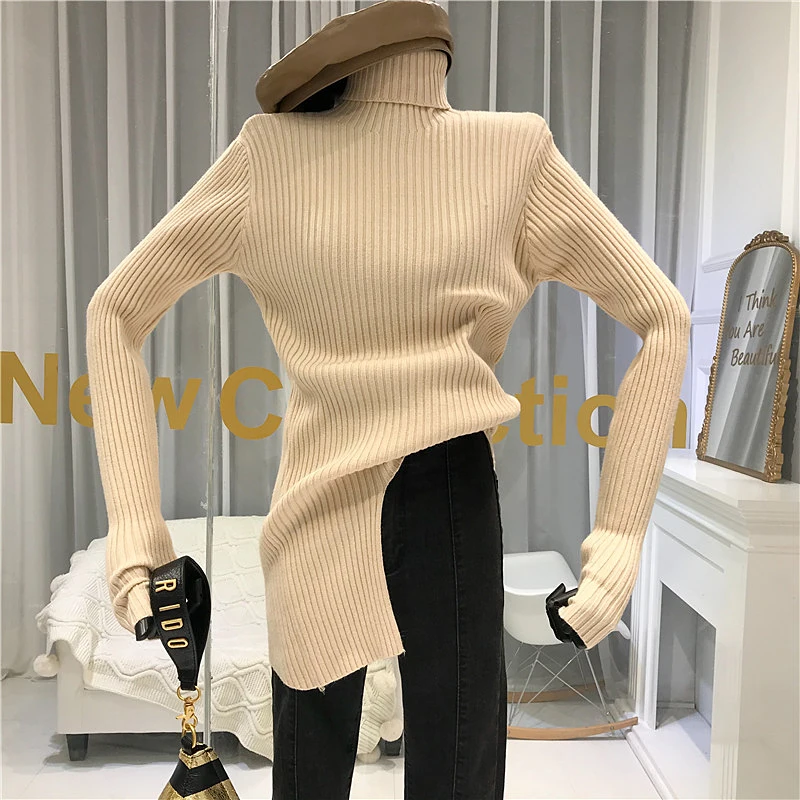 Женский Асимметричный свитер ALPHALMODA однотонный вязаный пуловер с высоким воротом