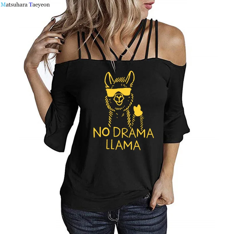 

Plus Size T Shirts Women Funny Animal Summer Cotton T-Shirt Cute Alpaca Graphic Print Sexy Sling Half Sleeve Female Tee Tops