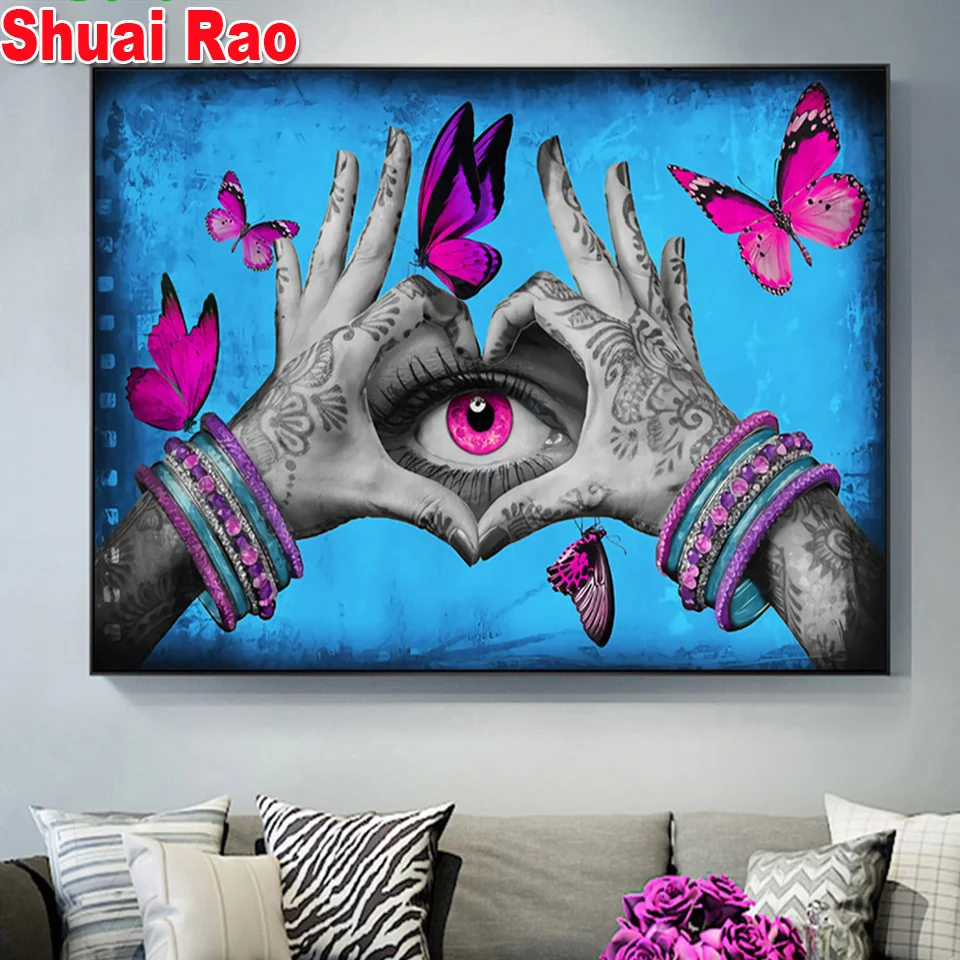 

diamond embroidery loving Gesture With Butterfly Eye 3d painting diamond painting round/square diamond mosaic cross stitch