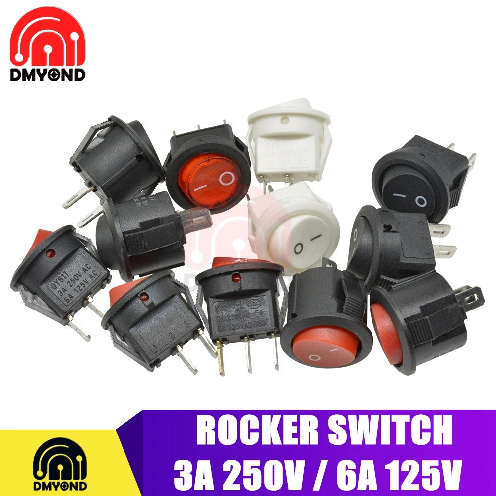 Маленький круглый 2 контактный 3 выключатель питания с светильник кой а/250 В 6 А/125