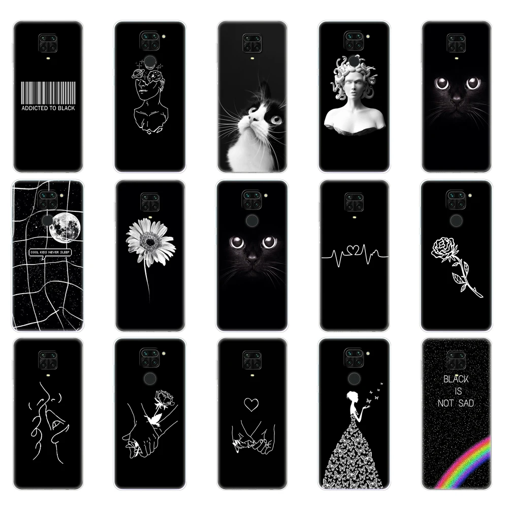 For Xiaomi Redmi Note 9 Case Soft Tpu Phone Back cover On Redmi Note 9 Pro Silicon Bumper Shell Funda Skin shockproof black cute