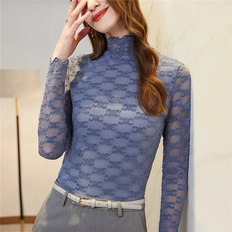 

Блузка женская кружевная с длинным рукавом, офисная