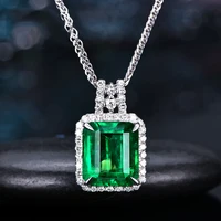 natural square emerald pendant luxury sterling silver 925 necklace pendant for women diamond accented jewelry s925 charm gifts