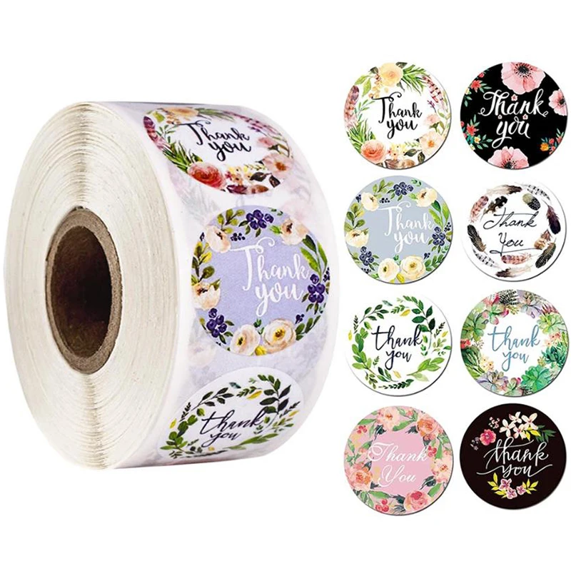 

500PCs Thank You Stickers Seal Labels with Flower Round Envelopes Seal Stickers