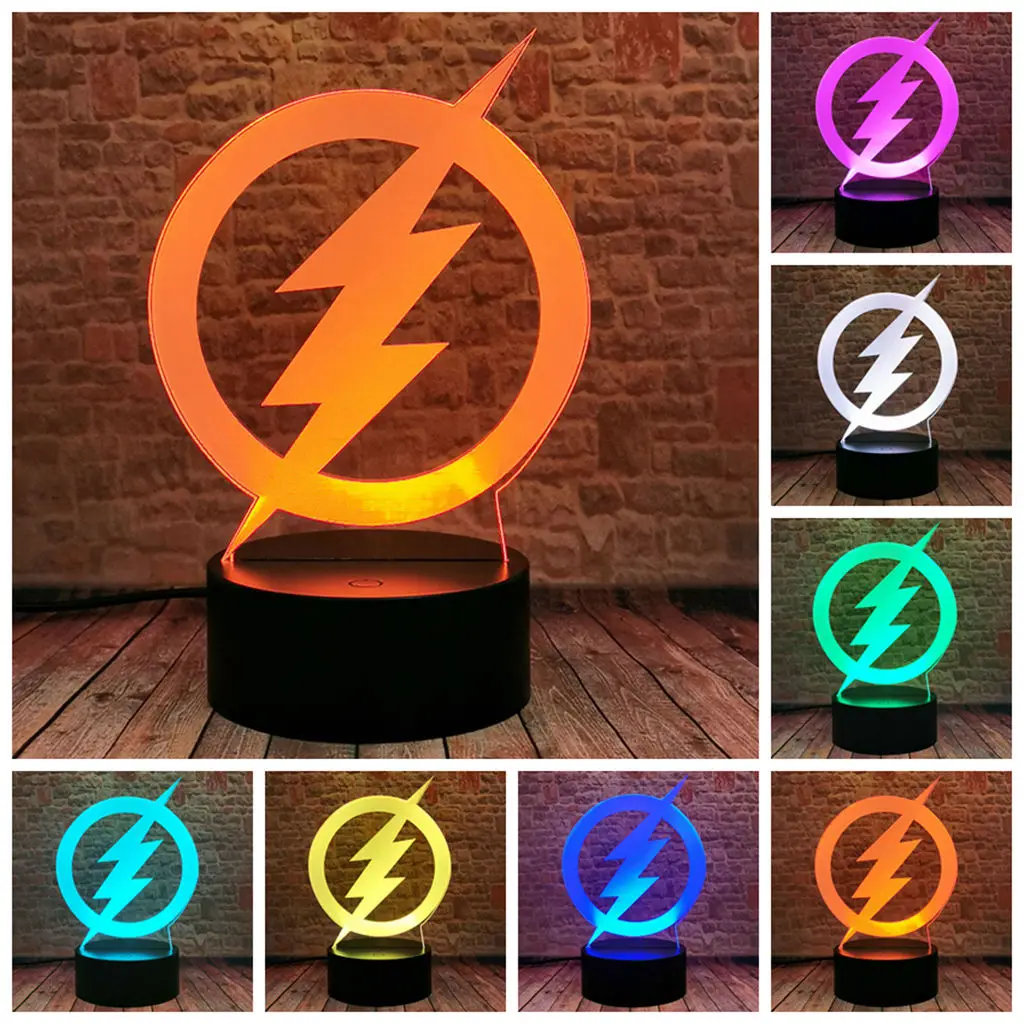 Modelo de logotipo Flash, ilusi&oacute;n 3D, luz LED nocturna, iluminaci&oacute;n cambiante colorida, Figuras de superh&eacute;roes, Juguetes-5