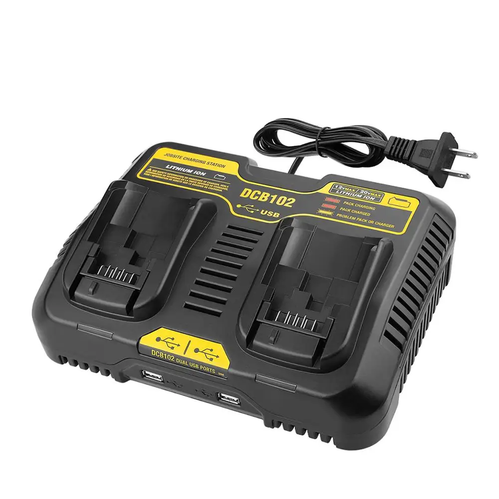 

Replaced Dual Slot Fast Charging Station DCB102 Li-ion Battery Charger for DEwalt 12V 14.4V 18V 20V DCB102 DCB112 DCB105 DCB200