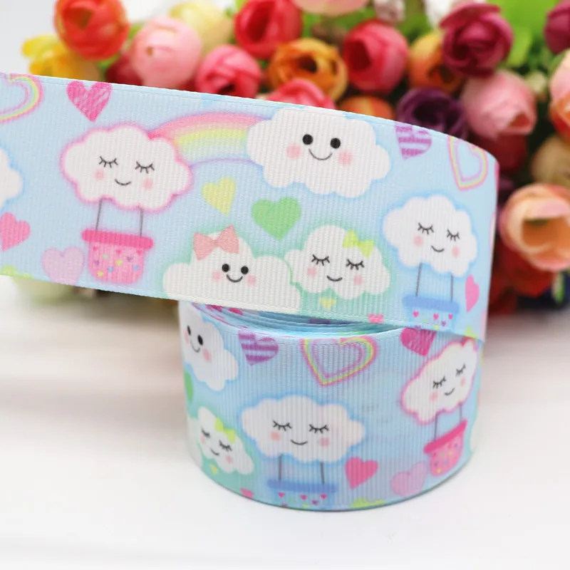 5 ярдов 1 ''(38 мм) Радуга облако печатных Grosgrain ленты для волос бант DIY материалы