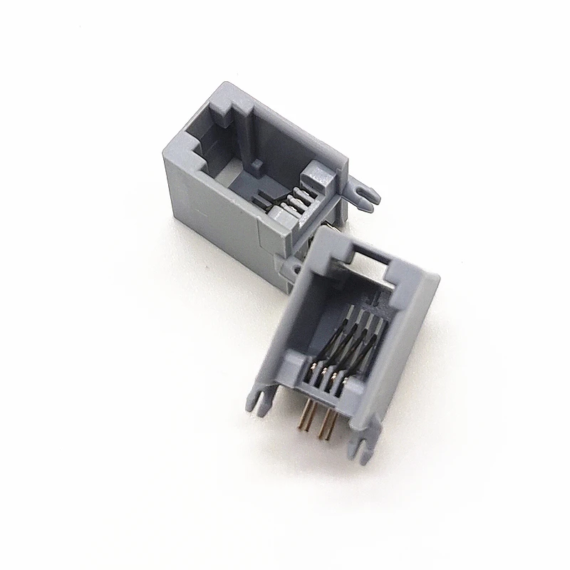100 шт. RJ11 4P4C женский PCB монтажный модульный разъем/сетевой разъем 4P серый |