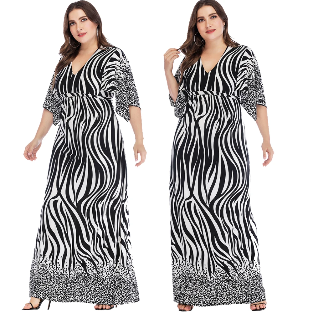 

Muslim Ramadan Maxi Dress Leopard Striped Printed Islamic Abaya Robe Kaftan Arab Casual Loose Summer Dress Short Sleeve Fashion