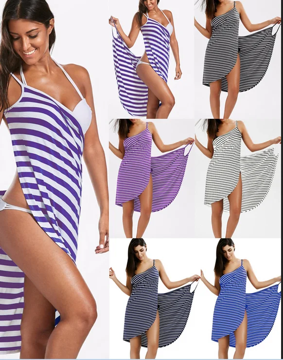Женское сексуальное платье накидка летнее женское в полоску на бретельках с