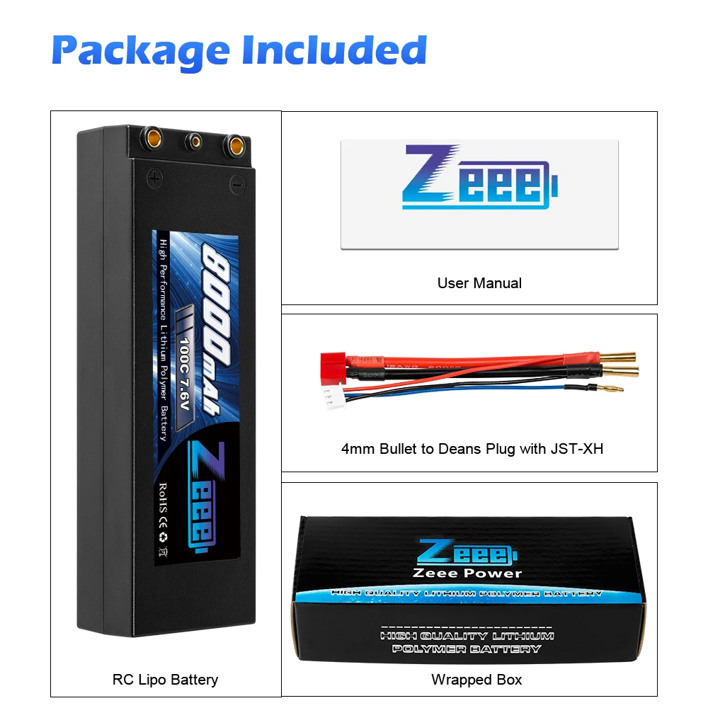 Zeee 7,6 V 8000mAh 100C Lipo аккумулятор жесткий чехол RC автомобильное зарядное устройство с 4 мм штепсельной вилкой RC Lipo батарея для грузовика багги