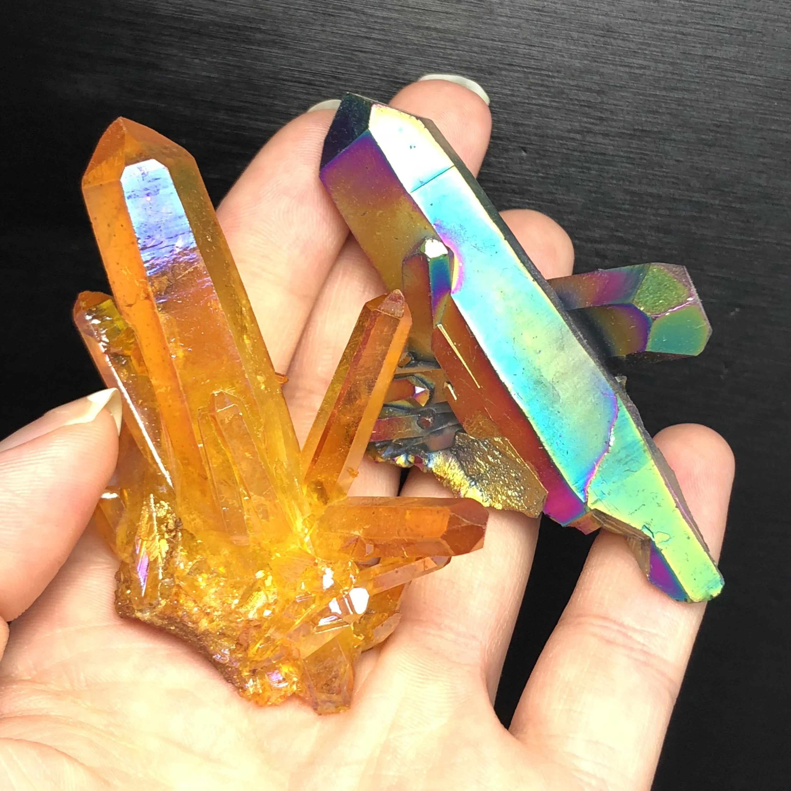 2 шт. красивый аура Кристалл кластер Ангел Аура титановый Кварцевый Потрясающие