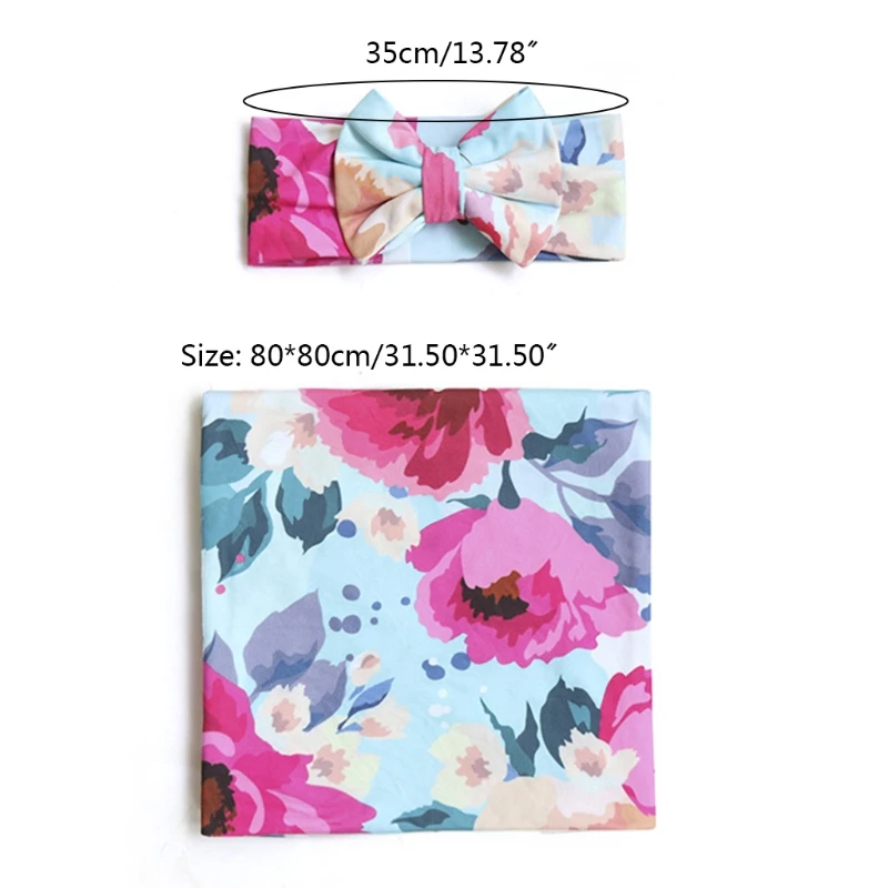 

2Pcs Newborn Baby Receiving Blanket Headband Set Floral Swaddle Wrap Sleeping Bag Infant Hair Accessories