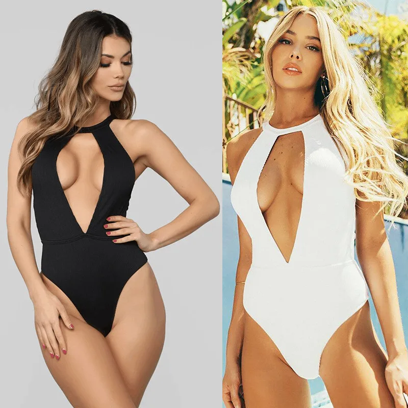 

Women Swimwear Sexy Body Suits Bikini Hollow Out Backless Dew Chest Monokini Beach Wear Bathing Deep V Neck High Cut One Pieces