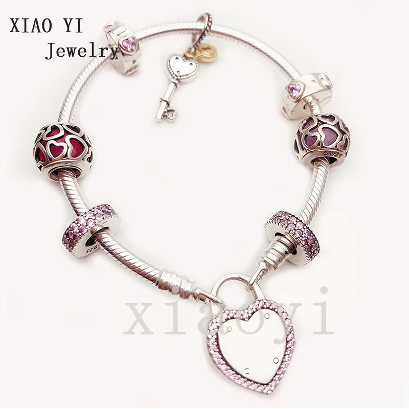 

Новинка 2020, женский браслет XIAOYI 100% S925 с розовыми брелоками в форме сердца, нежный свадебный браслет высокого качества, красивечерние