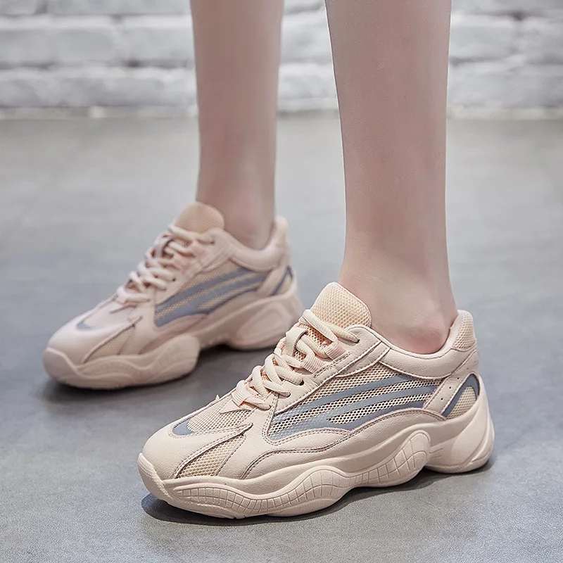 Krasovki Genuines Sneakers Women Thick Bottom Fashion Dropshipping Autumn Spring Breathable Bling Mesh Leisure Solid Shoes | Обувь