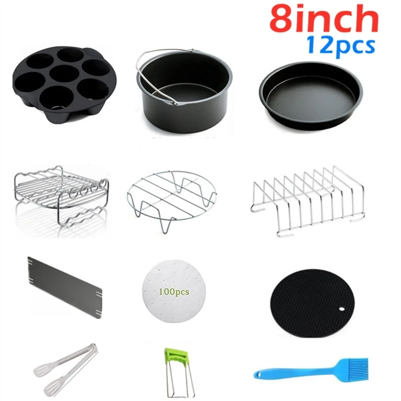

12pcs/set High Quality 8 Inch Air Fryer Accessories for Gowise Phillips Cozyna and Secura Fit all Airfryer 5.3QT to 5.8QT