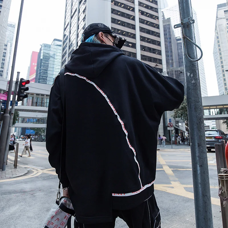 Мужская толстовка асимметричного покроя хлопковая в стиле хип-хоп черного и