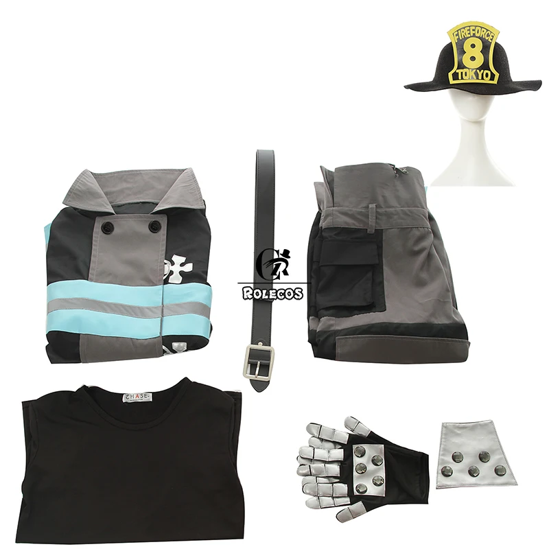 costume and hat Rolecos аниме огненная Сила Косплей Костюм Shinra Kusakabe Maki Oze форма пожарного Enen no Shouboutai мужской костюм для косплея шляпа - Цвет: costume and hat