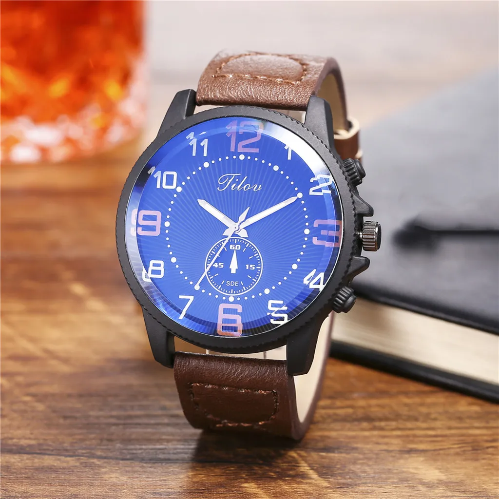 Мужские часы JILOU модные мужские женские с арабскими цифрами циферблатом кожаным