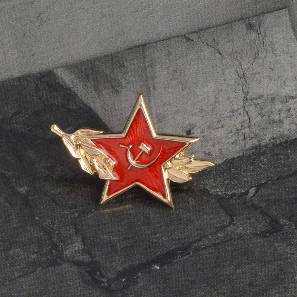 Ретро символ СССР эмалированная булавка Красная звезда серп молоток холодная