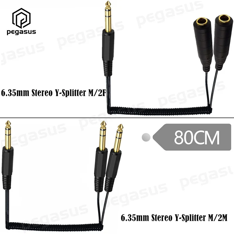 

0.8 Meters Coiled Spiral 6.35mm Male 1/4 inch Stereo to Dual 6.35mm Male/Female Connector Audio Speaker Cable