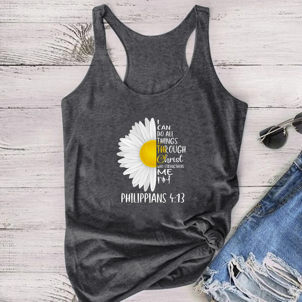 

Women Summer Tank Tops Sleeveless Women Plus Size Aesthetic Daisy I Can Do All Things PHILIPPIANS 4:13 Printing Tanks Tops