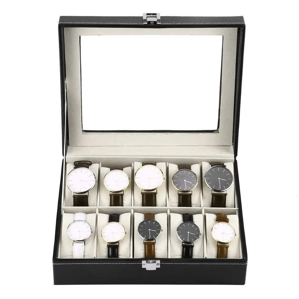 

New 2/6/10/12 Girds Leather/Carbon Fiber Luxury Watch Box Jewelry Storage Box Organizer For Rings Bracelet Display Holder Case