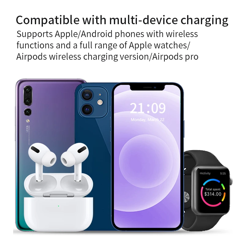 3 in 1 wireless charger 20w foldable wireless charger station for airpods pro apple watch iphone 13 pro max 12 11 8 plus samsung free global shipping