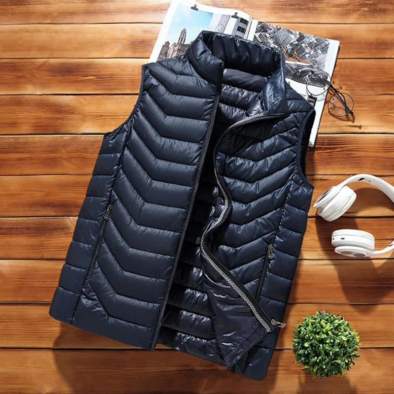 Жилет мужской на белом утином пуху модный ультралегкий Повседневный безрукавка свободный утепленный жилет
